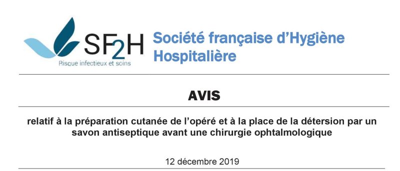 Avis relatif à la préparation cutanée de l’opéré et à la place de la détersion par un savon antiseptique avant une chirurgie ophtalmologique